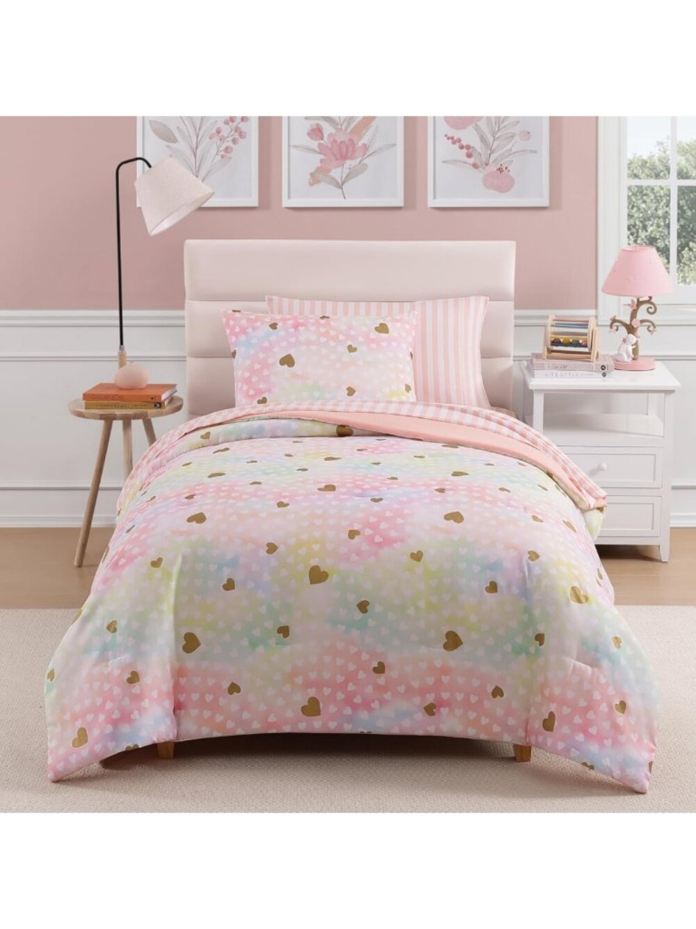 5-Piece Twin Comforter Set with Sheets - Stylish Bedding for Girls' Rooms